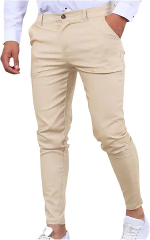 Men's Chino Casual Business Suit Pant Thin Classic Fit Dress Wrinkle Free Pants Stretch Slim Fit Flat-Front Trouser