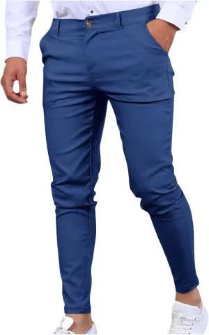 Men's Chino Casual Business Suit Pant Thin Classic Fit Dress Wrinkle Free Pants Stretch Slim Fit Flat-Front Trouser