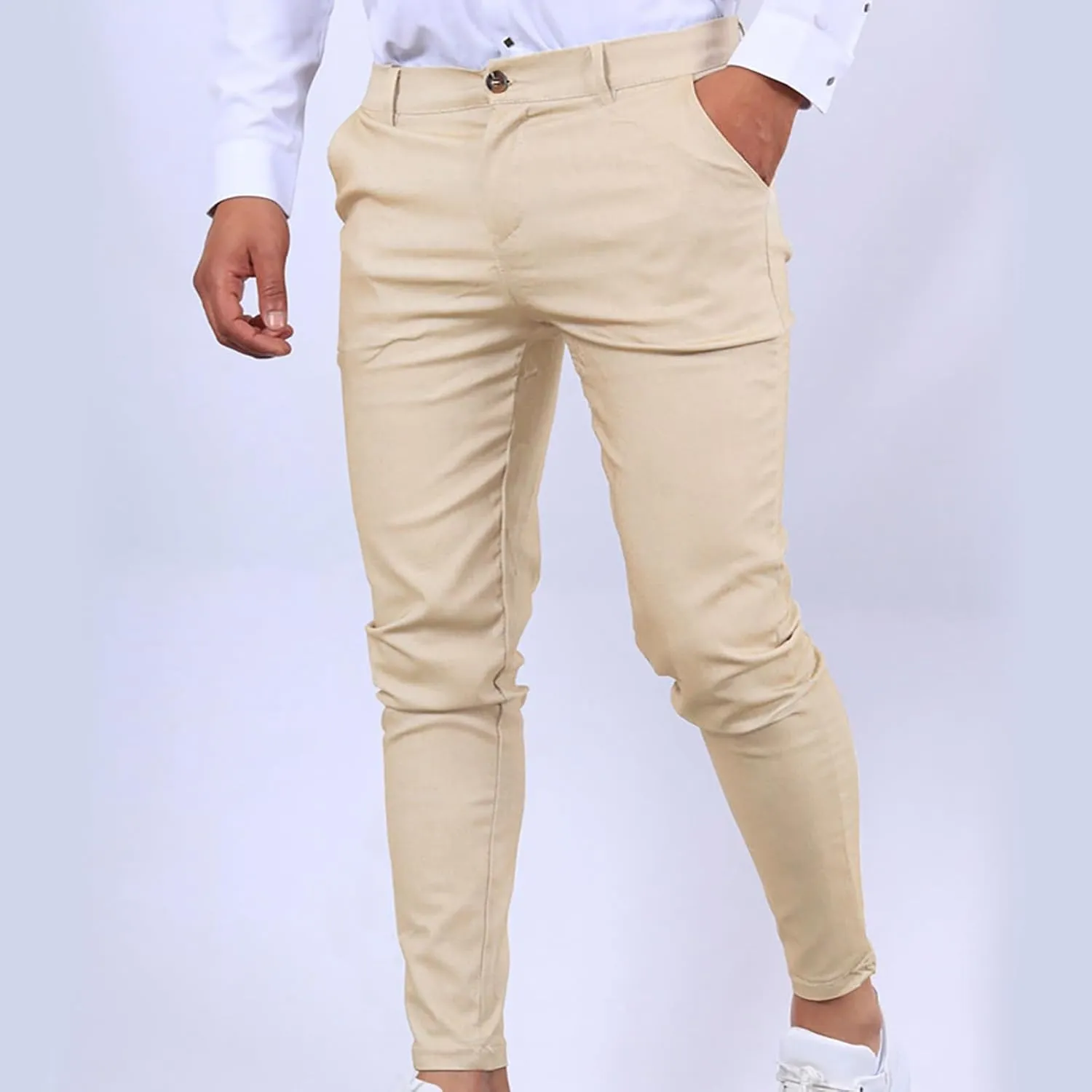 Men's Chino Casual Business Suit Pant Thin Classic Fit Dress Wrinkle Free Pants Stretch Slim Fit Flat-Front Trouser