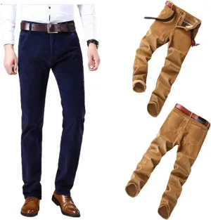 Men's Corduroy Straight Pant,Classic Slim Fit Business Suit Trousers,Flat-Front Casual Stretch Pants with Pockets