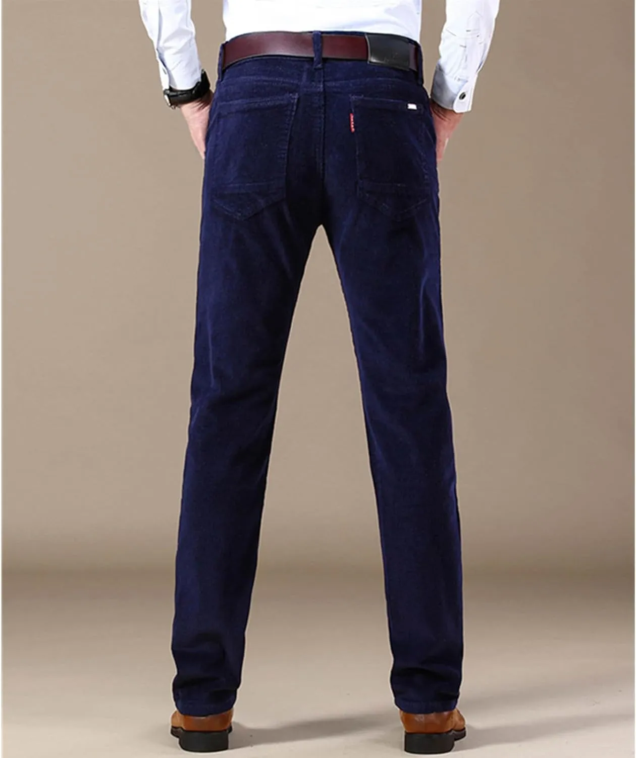 Men's Corduroy Straight Pant,Classic Slim Fit Business Suit Trousers,Flat-Front Casual Stretch Pants with Pockets