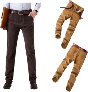 Men's Corduroy Straight Pant,Classic Slim Fit Business Suit Trousers,Flat-Front Casual Stretch Pants with Pockets