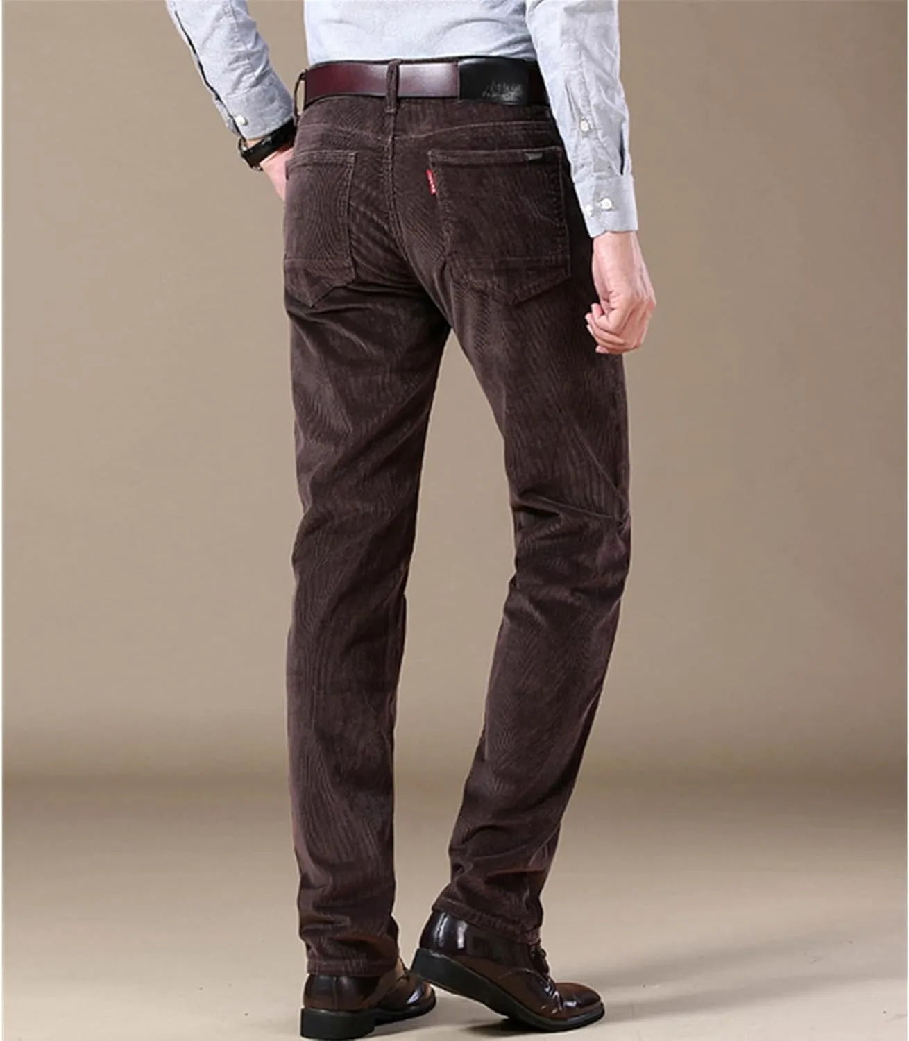Men's Corduroy Straight Pant,Classic Slim Fit Business Suit Trousers,Flat-Front Casual Stretch Pants with Pockets