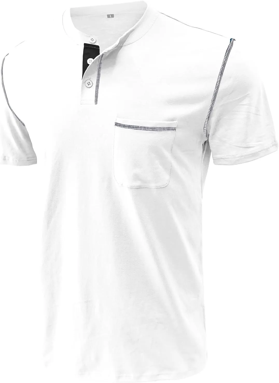 Mens Henley Shirts Short Sleeve Summer Tops, Men's Casual Classic Tees Cotton T Shirt with Front Pocket for Men
