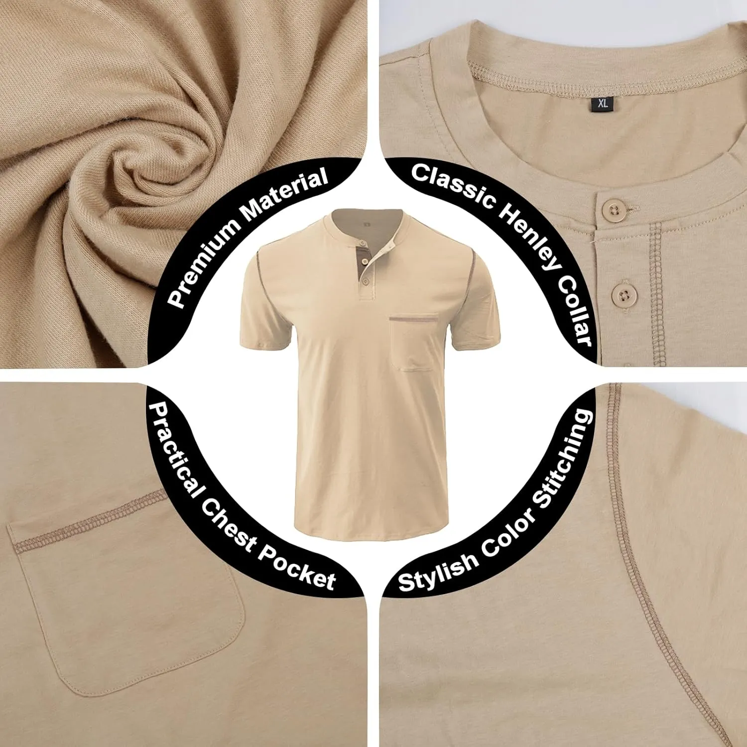 Mens Henley Shirts Short Sleeve Summer Tops, Men's Casual Classic Tees Cotton T Shirt with Front Pocket for Men
