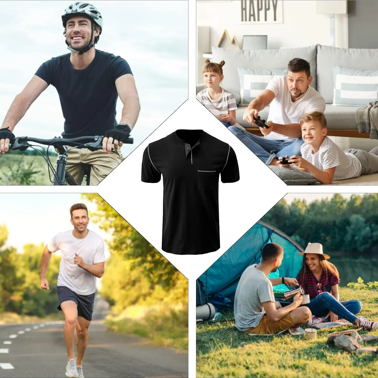 Mens Henley Shirts Short Sleeve Summer Tops, Men's Casual Classic Tees Cotton T Shirt with Front Pocket for Men
