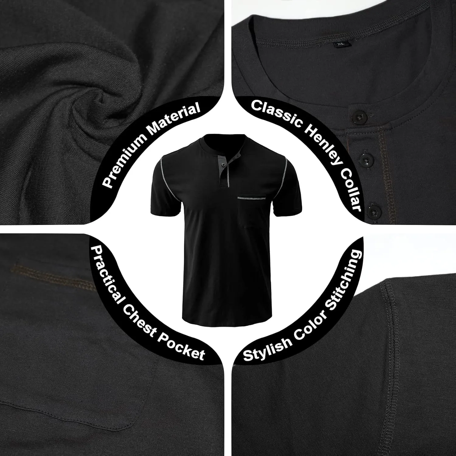 Mens Henley Shirts Short Sleeve Summer Tops, Men's Casual Classic Tees Cotton T Shirt with Front Pocket for Men