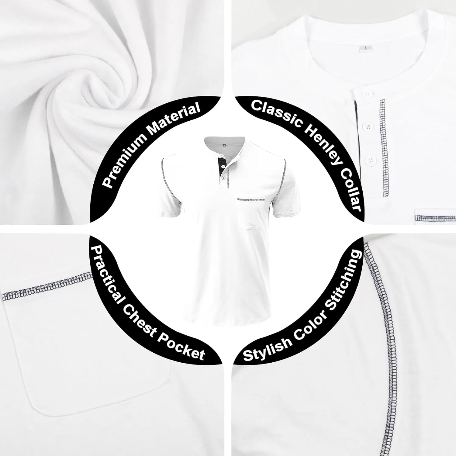 Mens Henley Shirts Short Sleeve Summer Tops, Men's Casual Classic Tees Cotton T Shirt with Front Pocket for Men