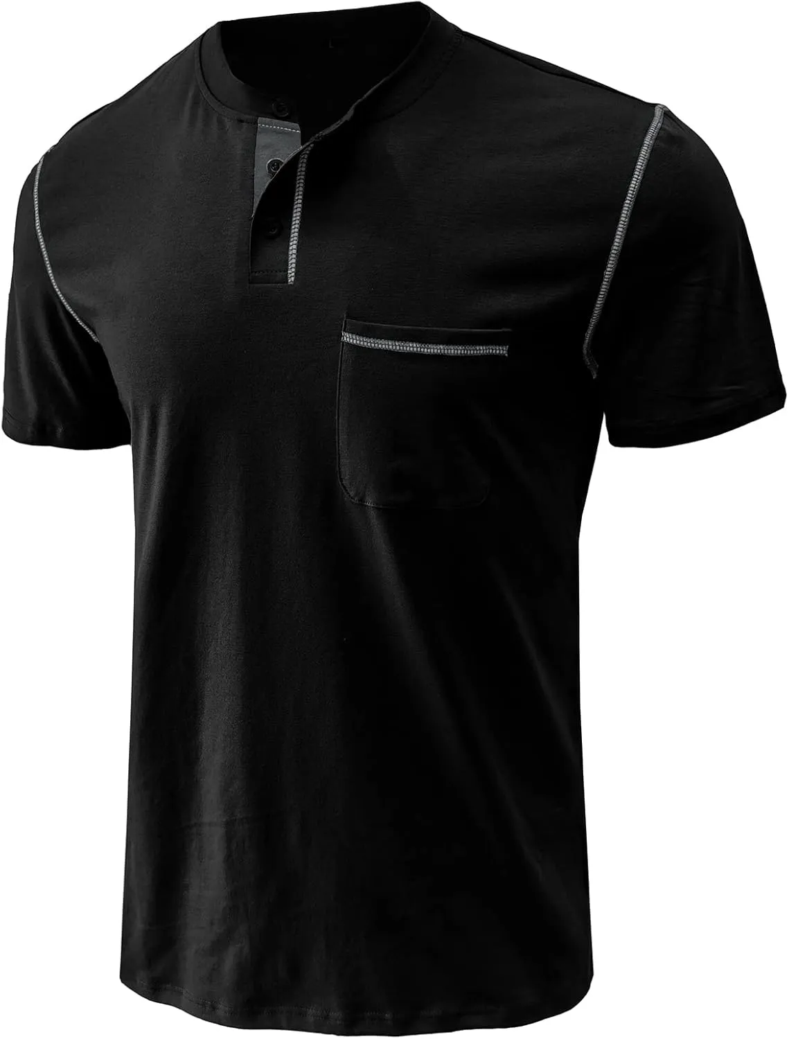Mens Henley Shirts Short Sleeve Summer Tops, Men's Casual Classic Tees Cotton T Shirt with Front Pocket for Men