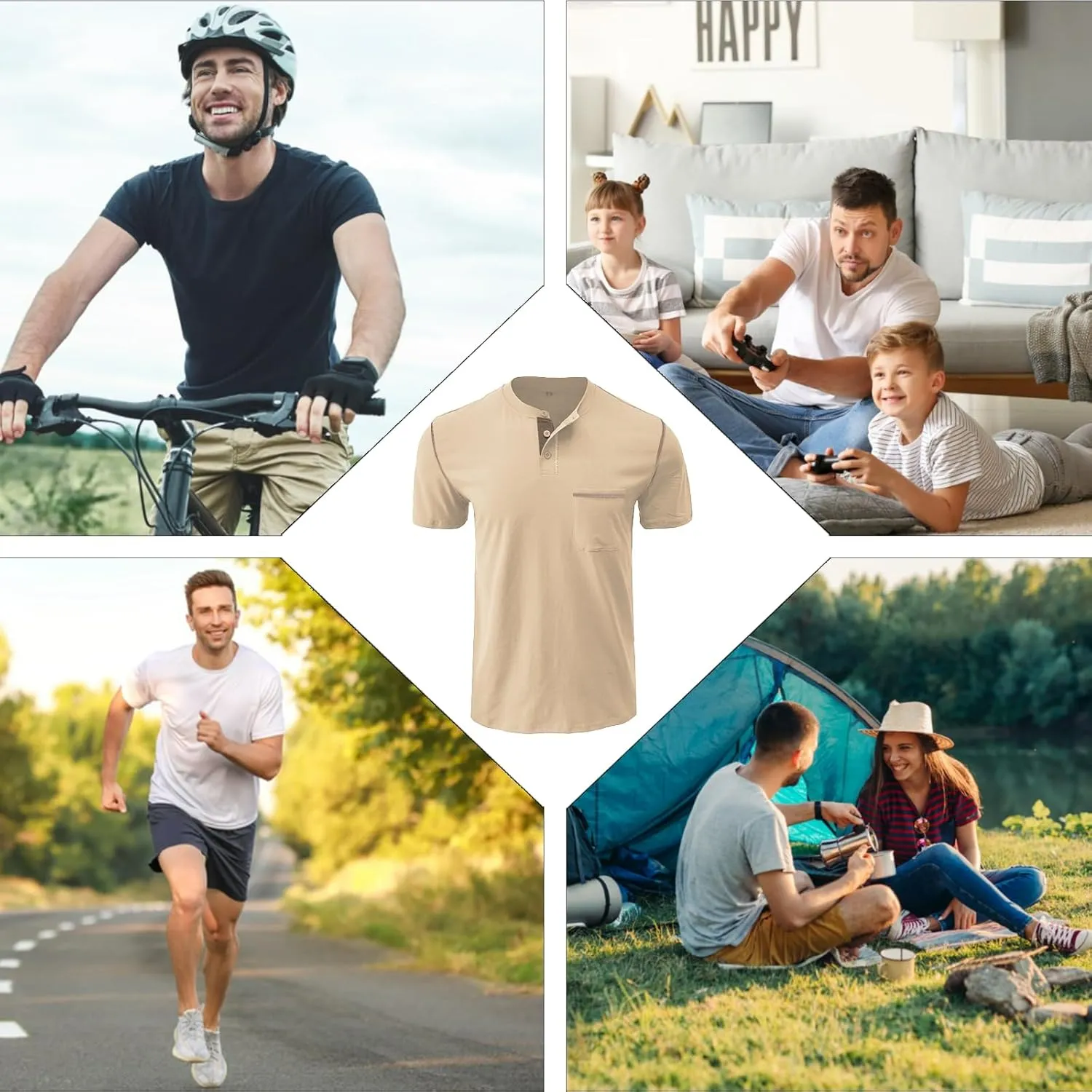Mens Henley Shirts Short Sleeve Summer Tops, Men's Casual Classic Tees Cotton T Shirt with Front Pocket for Men