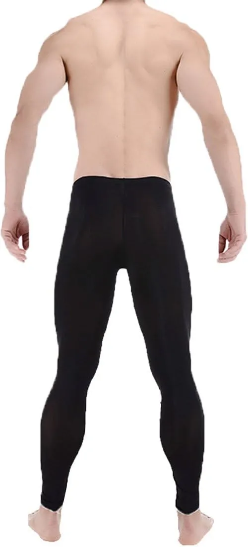 Men's Ice Silk See Through Long Pants Slim Leggings Tights