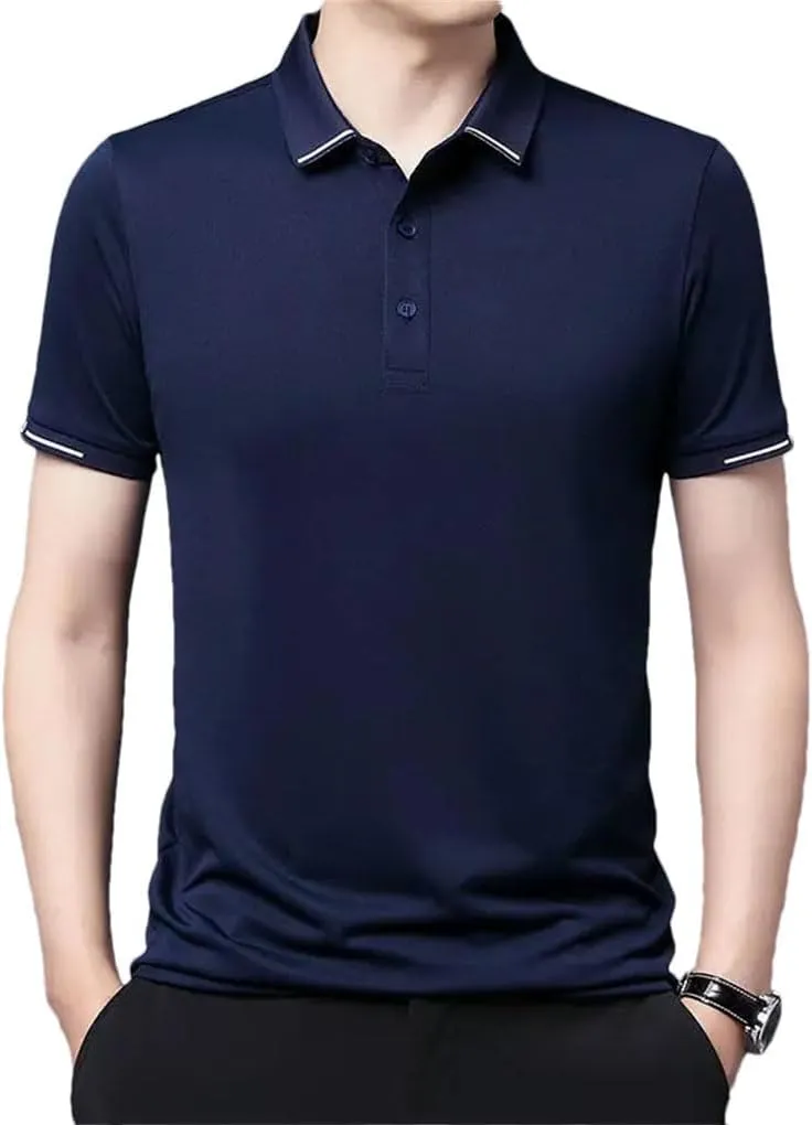 Mens Short Sleeve Solid Polo Shirts Summer Quick Dry Breathable Male Clothes Business Casual Lapel Loose Tees Tops
