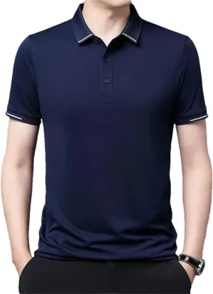 Mens Short Sleeve Solid Polo Shirts Summer Quick Dry Breathable Male Clothes Business Casual Lapel Loose Tees Tops