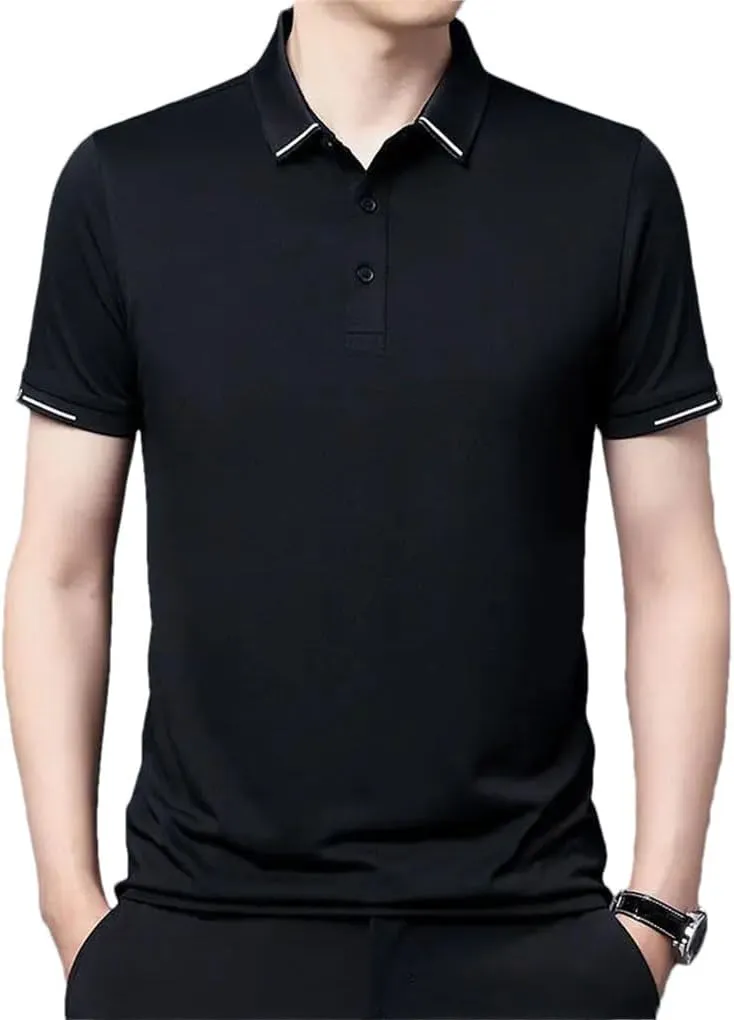 Mens Short Sleeve Solid Polo Shirts Summer Quick Dry Breathable Male Clothes Business Casual Lapel Loose Tees Tops