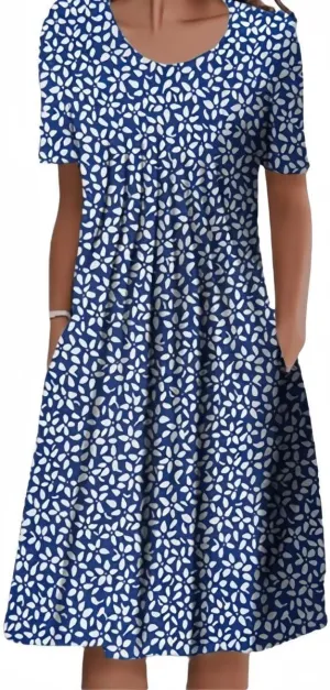 Mid Length Dress for Women Crewneck Floral Sun Dress 2025 Vintage Dresses Loose Fit Trendy Boho Dresses