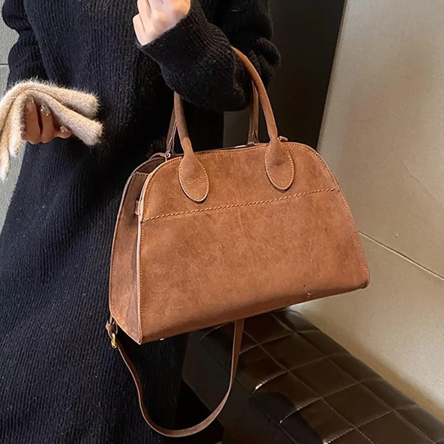 Modavo Parisian Stroll Bag, Modavo Bag, Fall Bags for Women 2024, Fashion Vintage Suede Bags for Women(Brown)