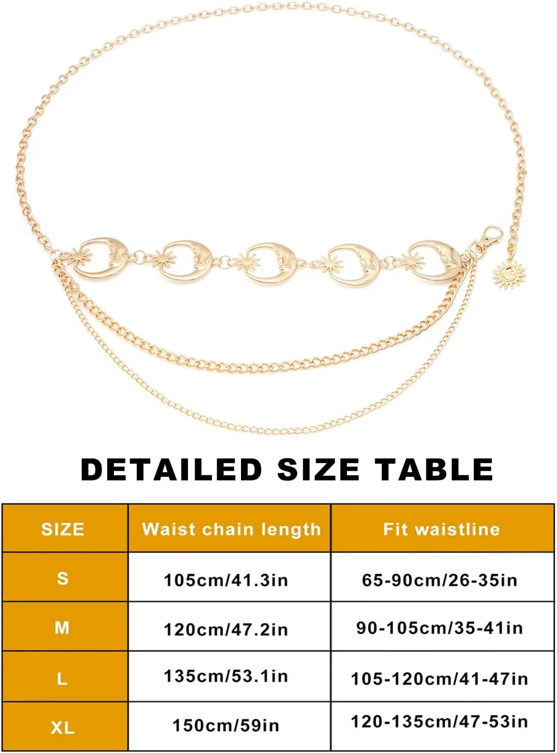 Multilayer Metal Sun Waist Chain Belt Fashion Body Jewelry for Women