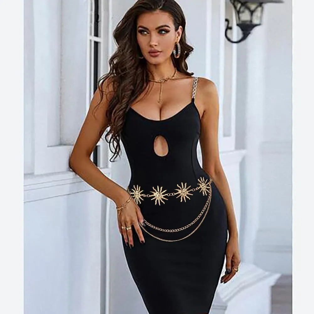 Multilayer Metal Sun Waist Chain Belt Fashion Body Jewelry for Women