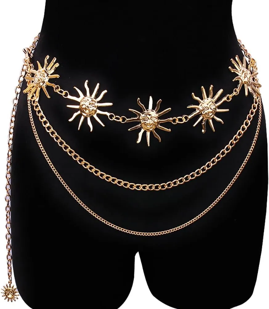 Multilayer Metal Sun Waist Chain Belt Fashion Body Jewelry for Women