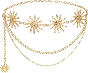 Multilayer Metal Sun Waist Chain Belt Fashion Body Jewelry for Women