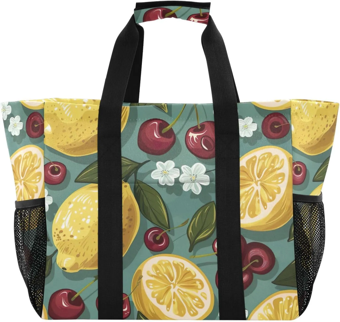 Nander Fresh Lemon Foldable Tote Bag Waterproof Sandproof Women Beach Bag Handbag Gym Bag