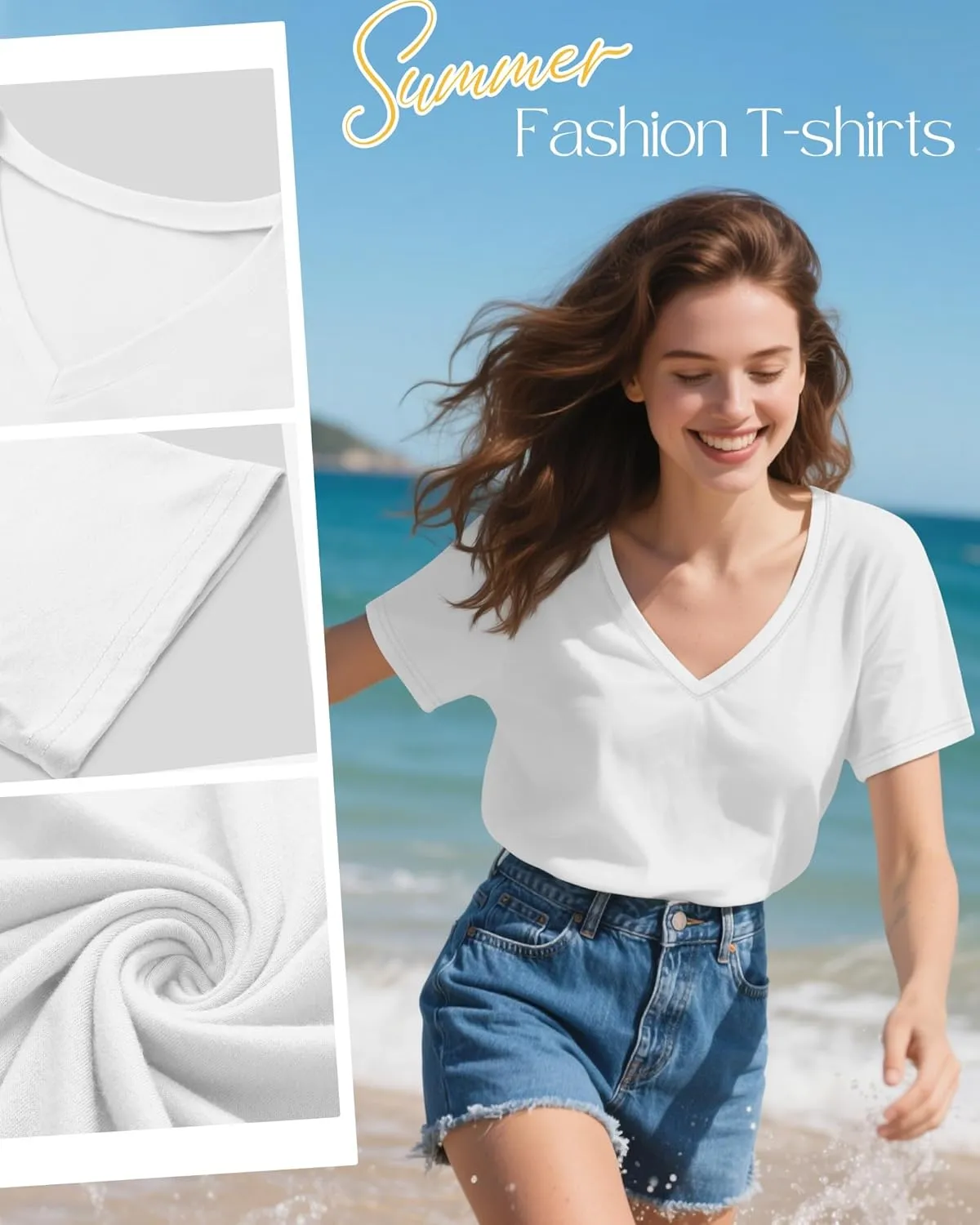 Neer 4 Pack Women's V Neck T-Shirts Summer Short Sleeve Casual Tops Loose Fit Flat Hem Basic Tees