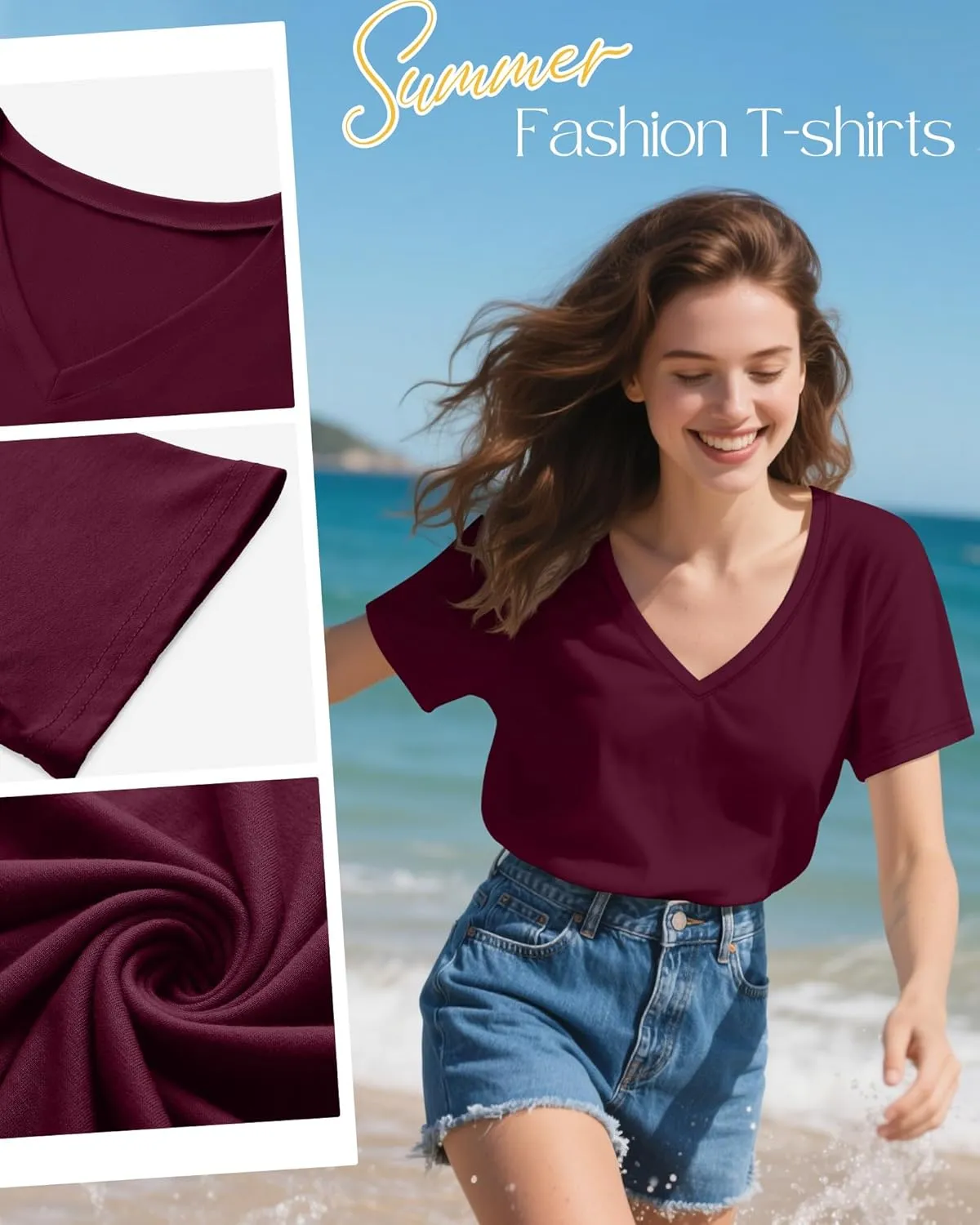 Neer 4 Pack Women's V Neck T-Shirts Summer Short Sleeve Casual Tops Loose Fit Flat Hem Basic Tees
