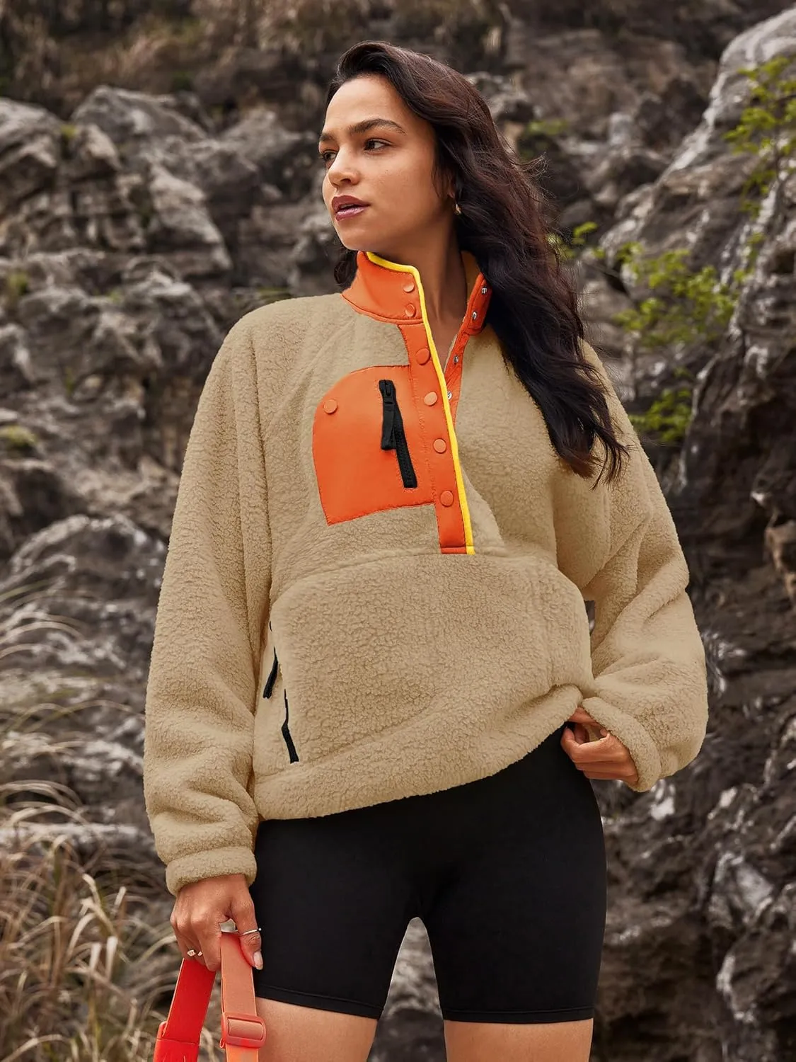 Nirovien Womens Fleece Pullover Long Sleeve Sherpa Jacket Button Down Fuzzy Sweatshirt Warm Outwear with Pockets