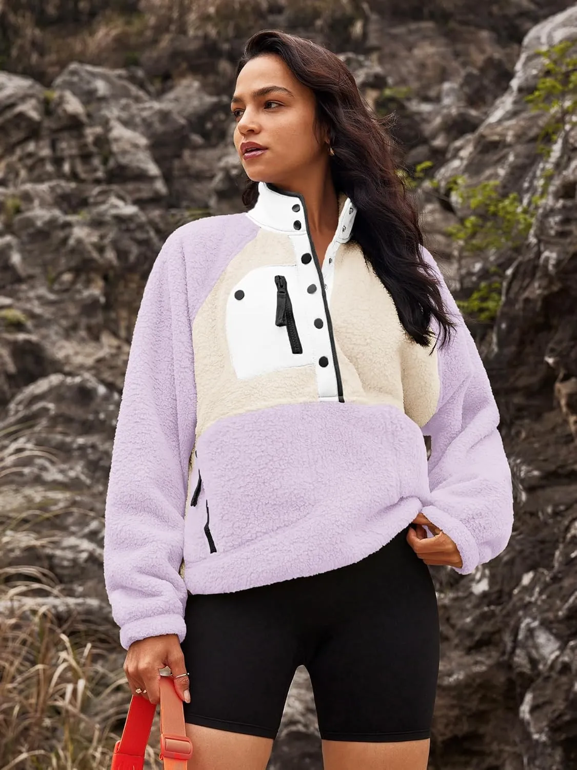 Nirovien Womens Fleece Pullover Long Sleeve Sherpa Jacket Button Down Fuzzy Sweatshirt Warm Outwear with Pockets