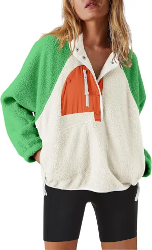 Nirovien Womens Fleece Pullover Long Sleeve Sherpa Jacket Button Down Fuzzy Sweatshirt Warm Outwear with Pockets