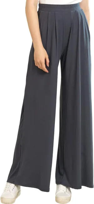 noflik Women's Comfy High Waisted Knit Wide Leg Yoga Pants Business Casual Elastic Waist Loose Trendy Trousers with Pockets