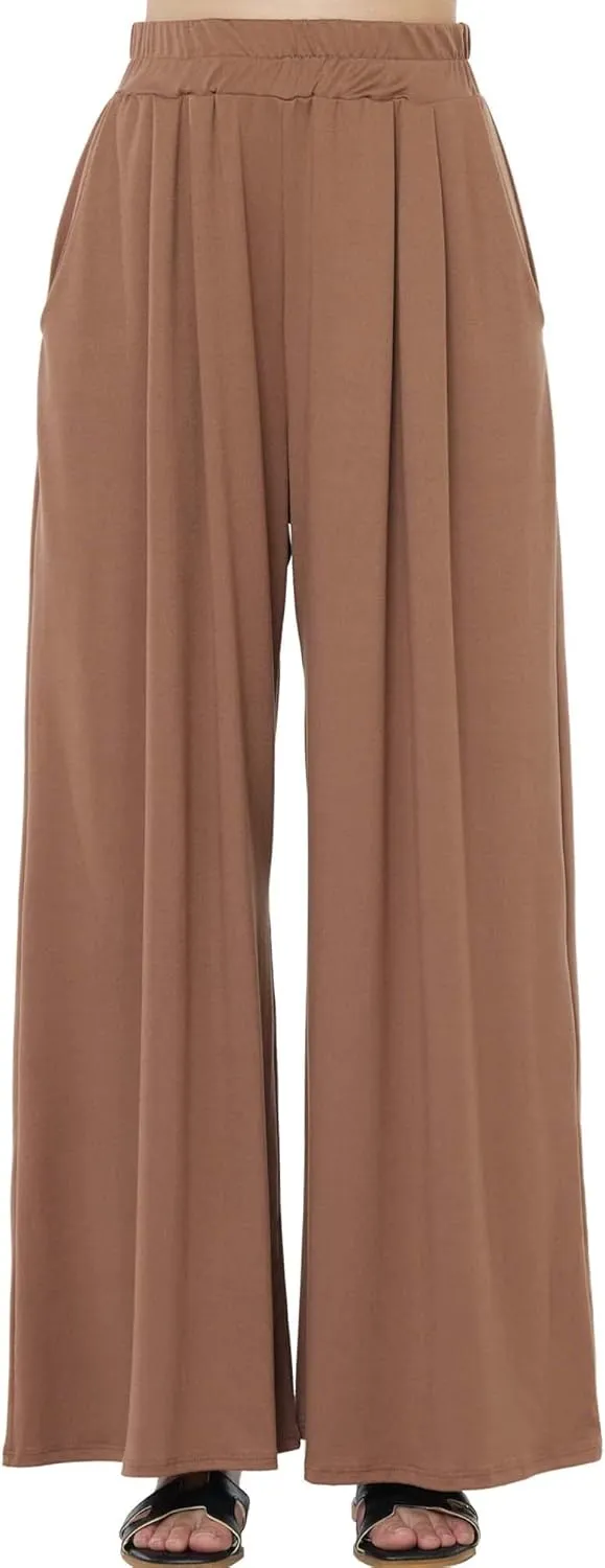 noflik Women's Comfy High Waisted Knit Wide Leg Yoga Pants Business Casual Elastic Waist Loose Trendy Trousers with Pockets