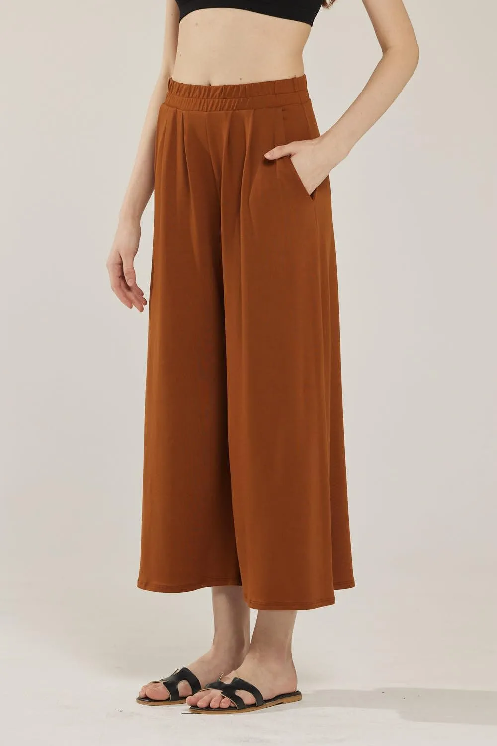 noflik Women's Comfy High Waisted Knit Wide Leg Yoga Pants Business Casual Elastic Waist Loose Trendy Trousers with Pockets