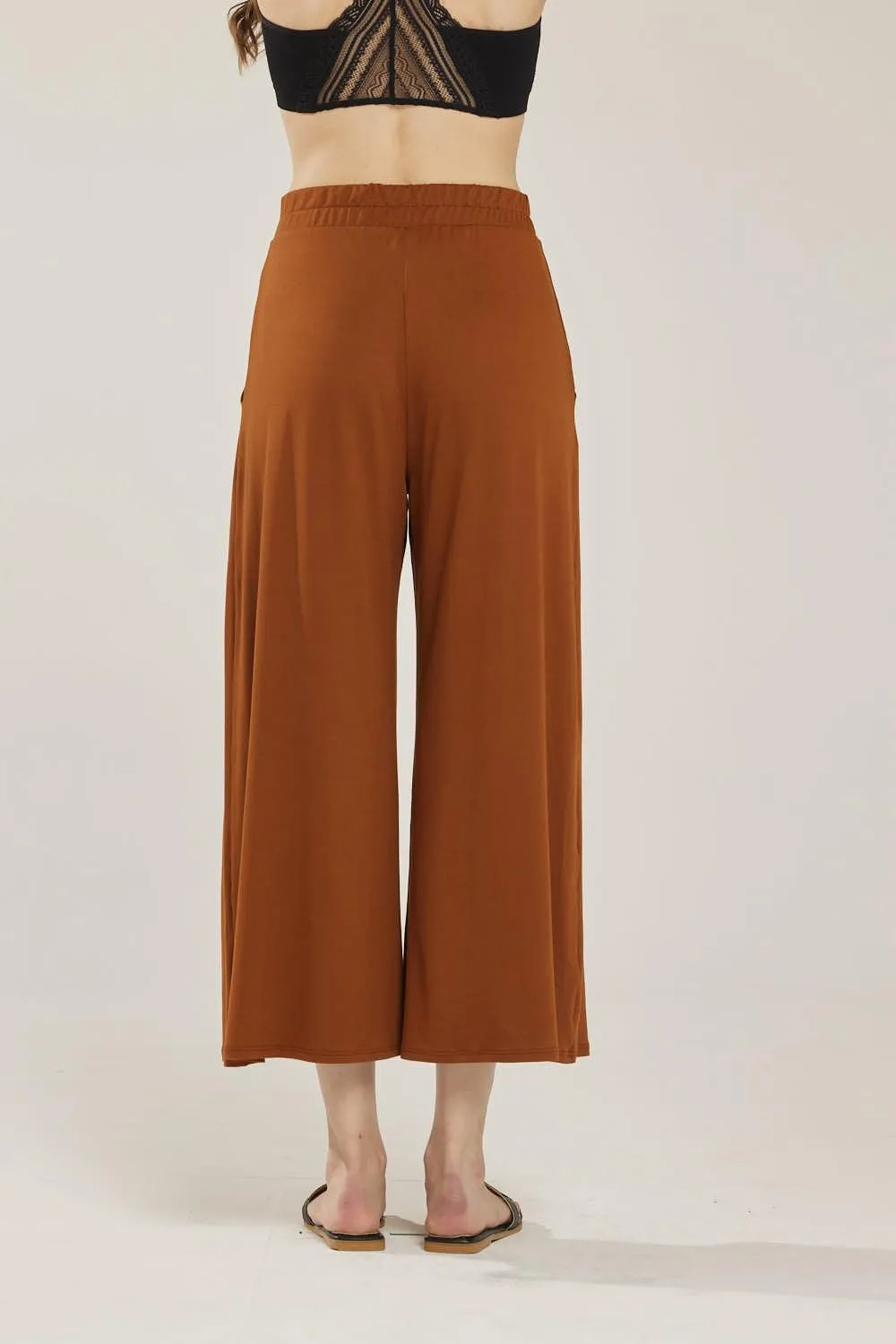noflik Women's Comfy High Waisted Knit Wide Leg Yoga Pants Business Casual Elastic Waist Loose Trendy Trousers with Pockets