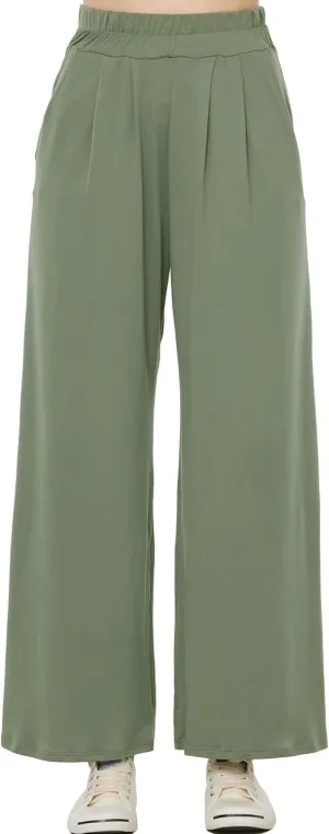 noflik Women's Comfy High Waisted Knit Wide Leg Yoga Pants Business Casual Elastic Waist Loose Trendy Trousers with Pockets