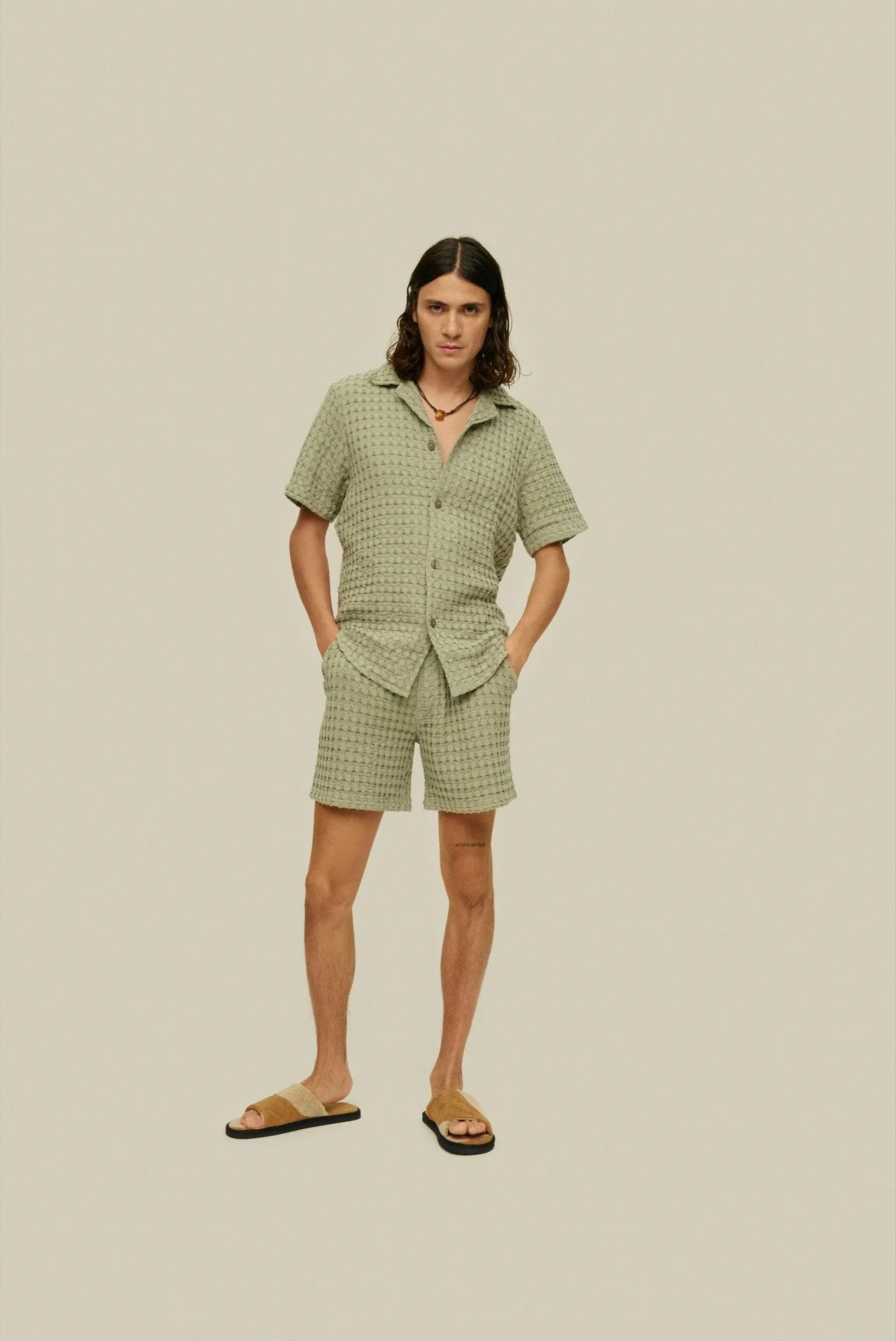 OAS Dusty Green Cuba Waffle Shirt
