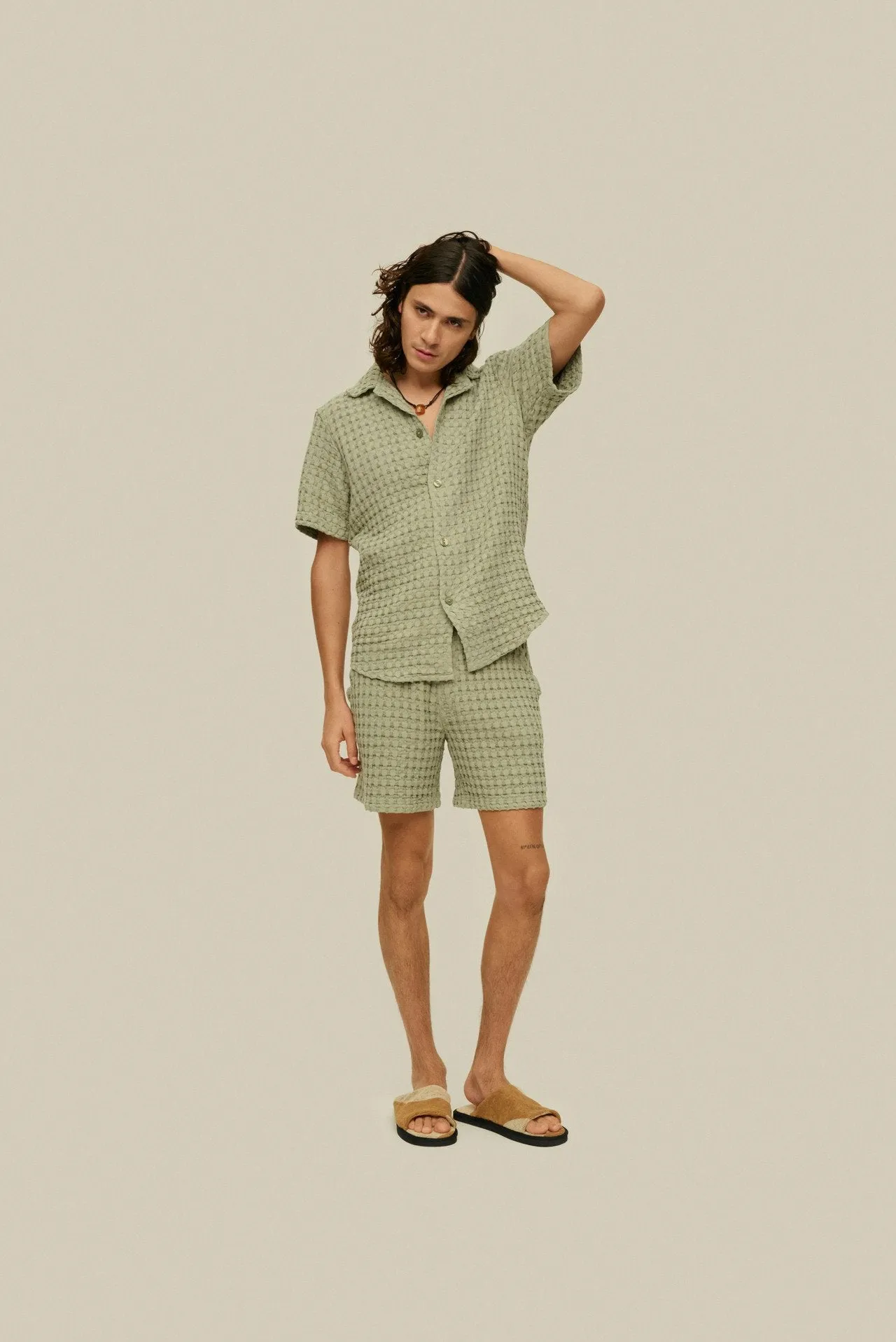 OAS Dusty Green Cuba Waffle Shirt
