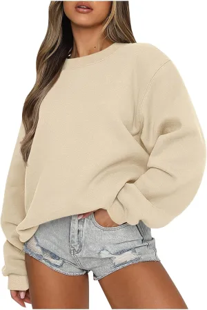 Oversized Sweatshirt for Women Loose Fit Preppy Long Sleeve Fleece Pullover Winter Warm Crew Neck Sweater Tops