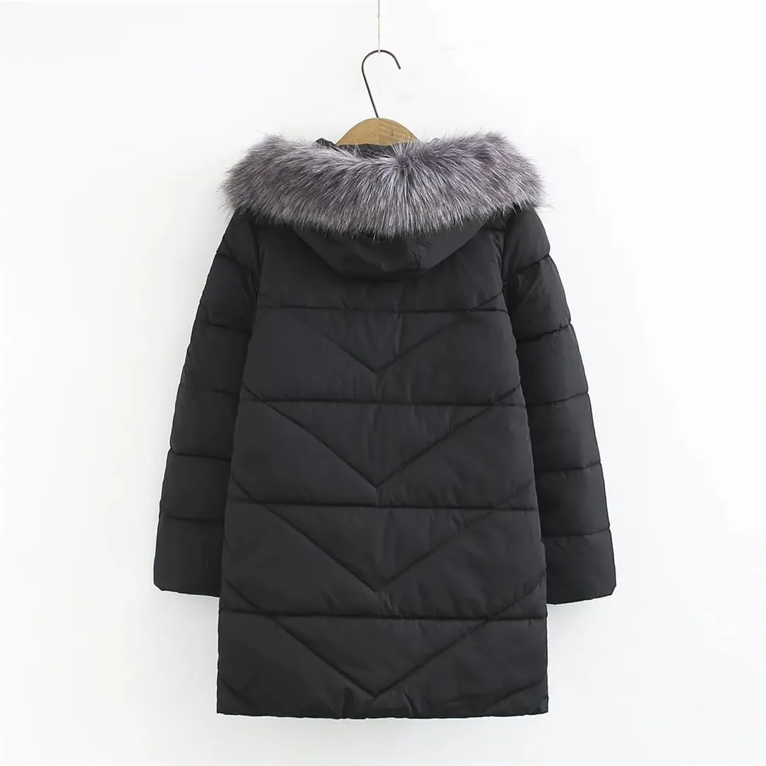 Parkas Women Winter Loose Fit Long Padded Jacket Geometric Thick Down Cotton Hooded Keep Warm Coat