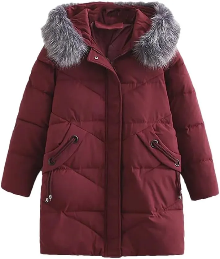 Parkas Women Winter Loose Fit Long Padded Jacket Geometric Thick Down Cotton Hooded Keep Warm Coat
