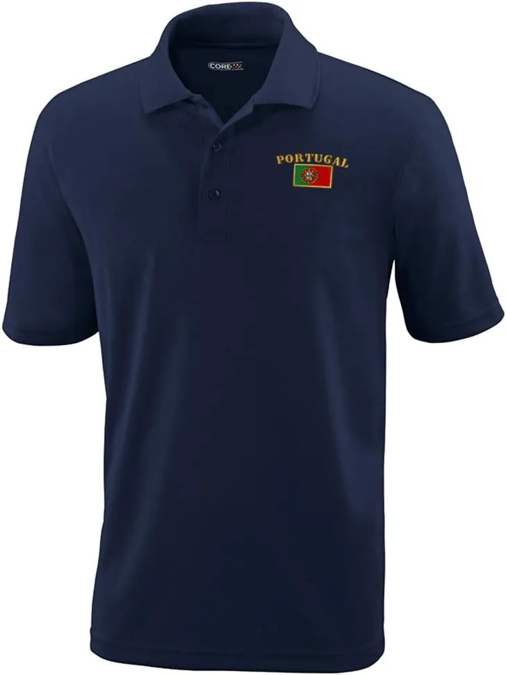 Performance Golf Tees Portugal Flag Embroidery Polyester Short Sleeves Polo Shirts for Men Navy X Large