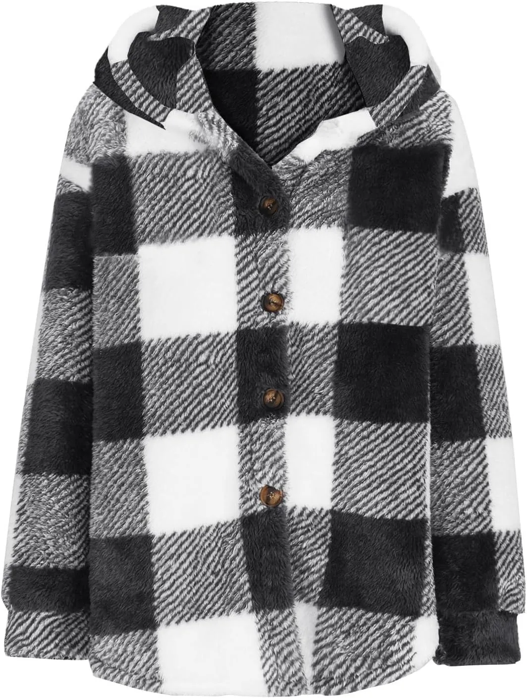 Plaid Flannel Jacket for Women Oversized Hoodie Button Down Lapel Collar Coats Fall Trendy Fleece Long Sleeve Blouses