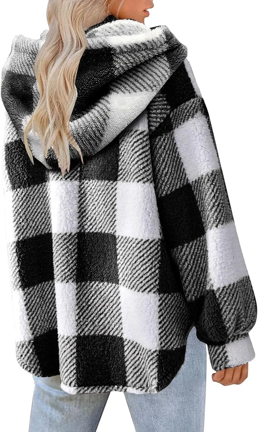 Plaid Flannel Jacket for Women Oversized Hoodie Button Down Lapel Collar Coats Fall Trendy Fleece Long Sleeve Blouses