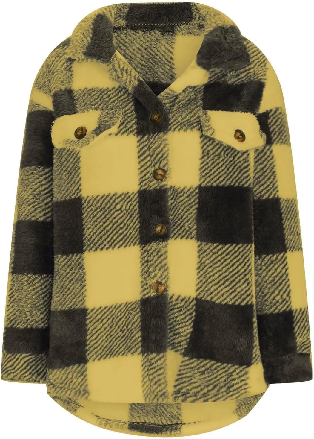 Plaid Flannel Jacket for Women Oversized Hoodie Button Down Lapel Collar Coats Fall Trendy Fleece Long Sleeve Blouses