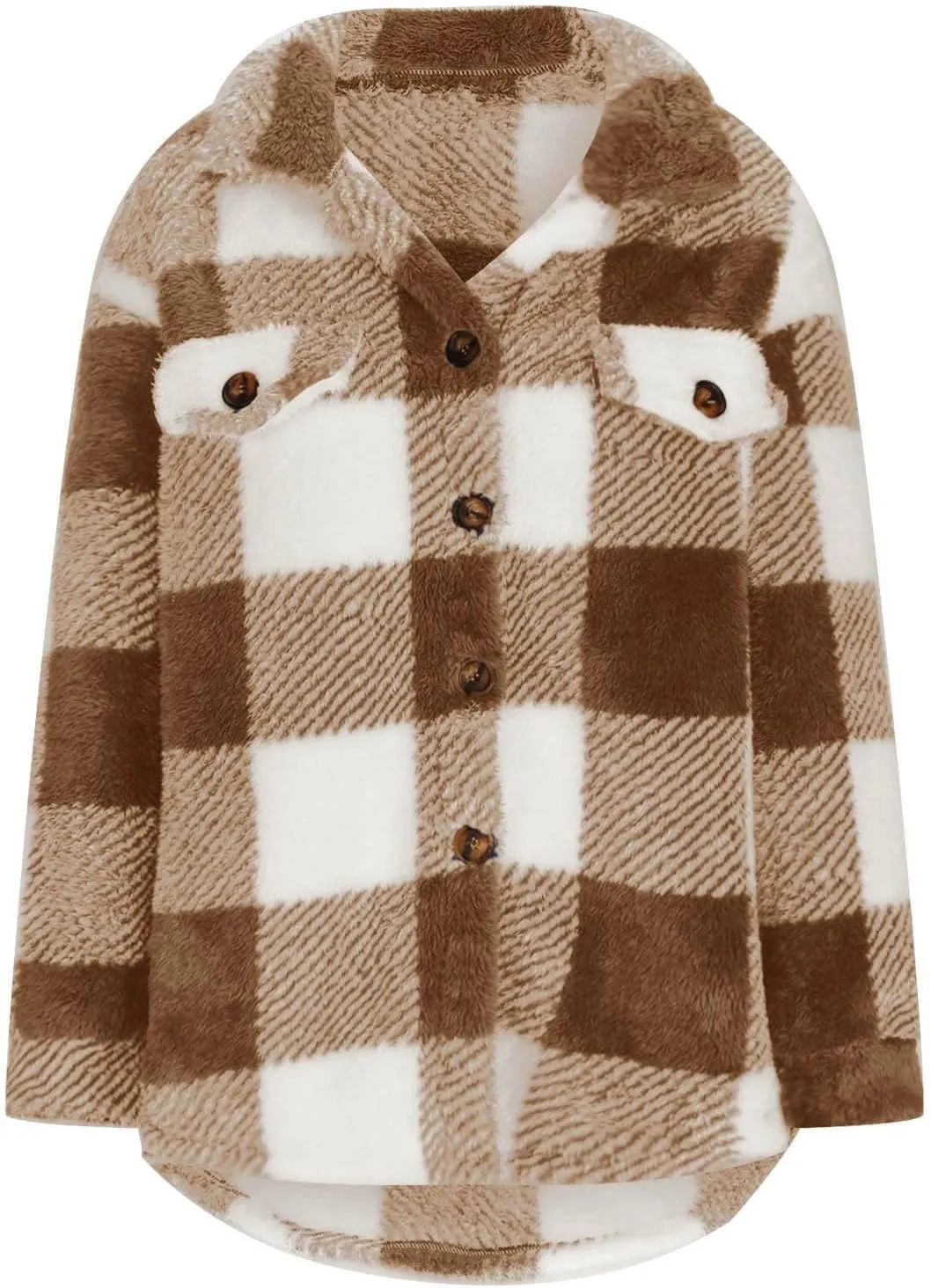 Plaid Flannel Jacket for Women Oversized Hoodie Button Down Lapel Collar Coats Fall Trendy Fleece Long Sleeve Blouses