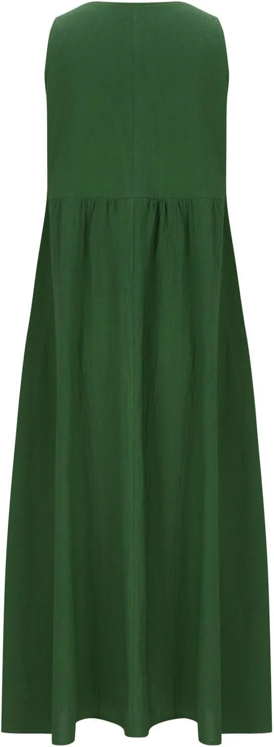Plus Size Summer Dresses for Women 2025 Casual Plain Sleeveless Linen Tank Dress Beach Sun Dresses with Pockets