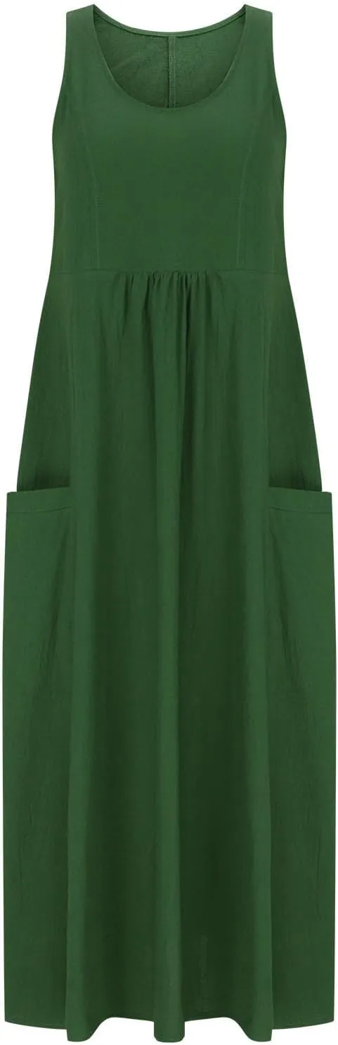 Plus Size Summer Dresses for Women 2025 Casual Plain Sleeveless Linen Tank Dress Beach Sun Dresses with Pockets