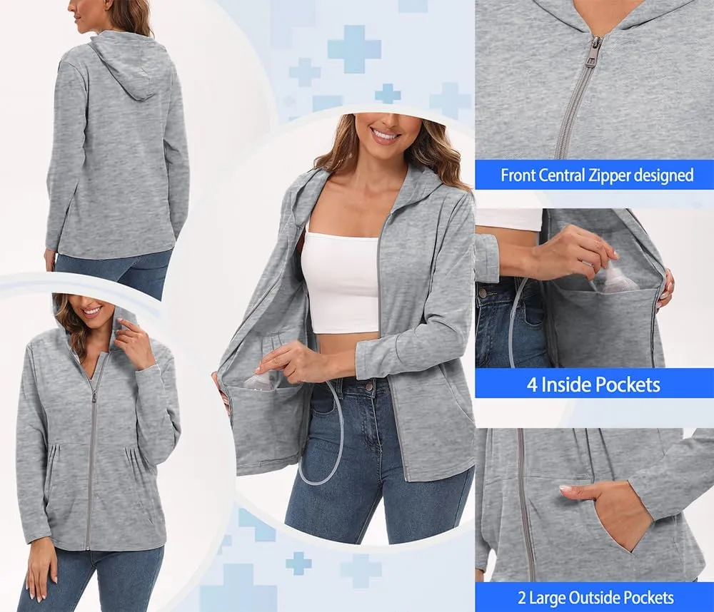 Post Mastectomy Shirts with Drain Pockets Breast Mastectomy Recovery Must Haves Soft Long Sleeve Zip Up Shirts Clothing
