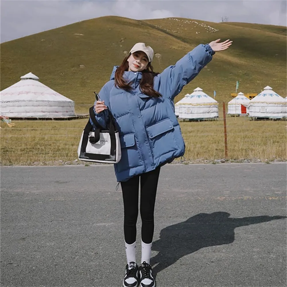 Pulcykp Women's Down Jackets Coat Winter Thickening Warm Bubble Short Puffer Cotton Padded Jacket Outwear