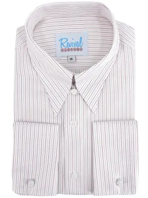Red Lockwood Stripe 1940s Vintage Spearpoint Shirt with Tab Collar